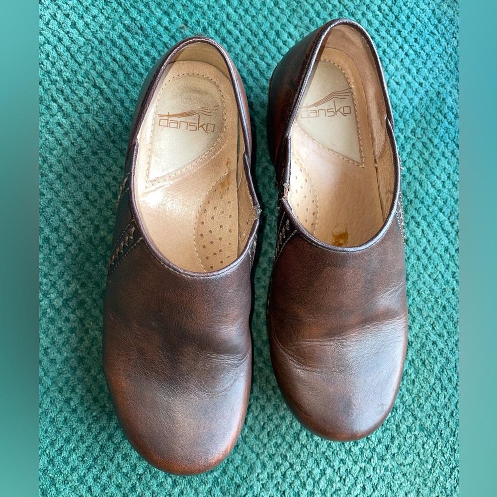 Dansko Clogs Womens Slip On Sienna Leather Shoes Block Heel Brown 38 US